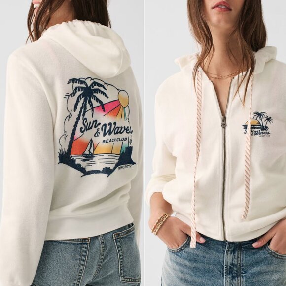 Faherty Tops - Faherty Beach Fleece Zip Hoodie White
